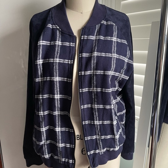 A New Day Navy Mixed Media Bomber Jacket Size XL - Picture 1 of 8
